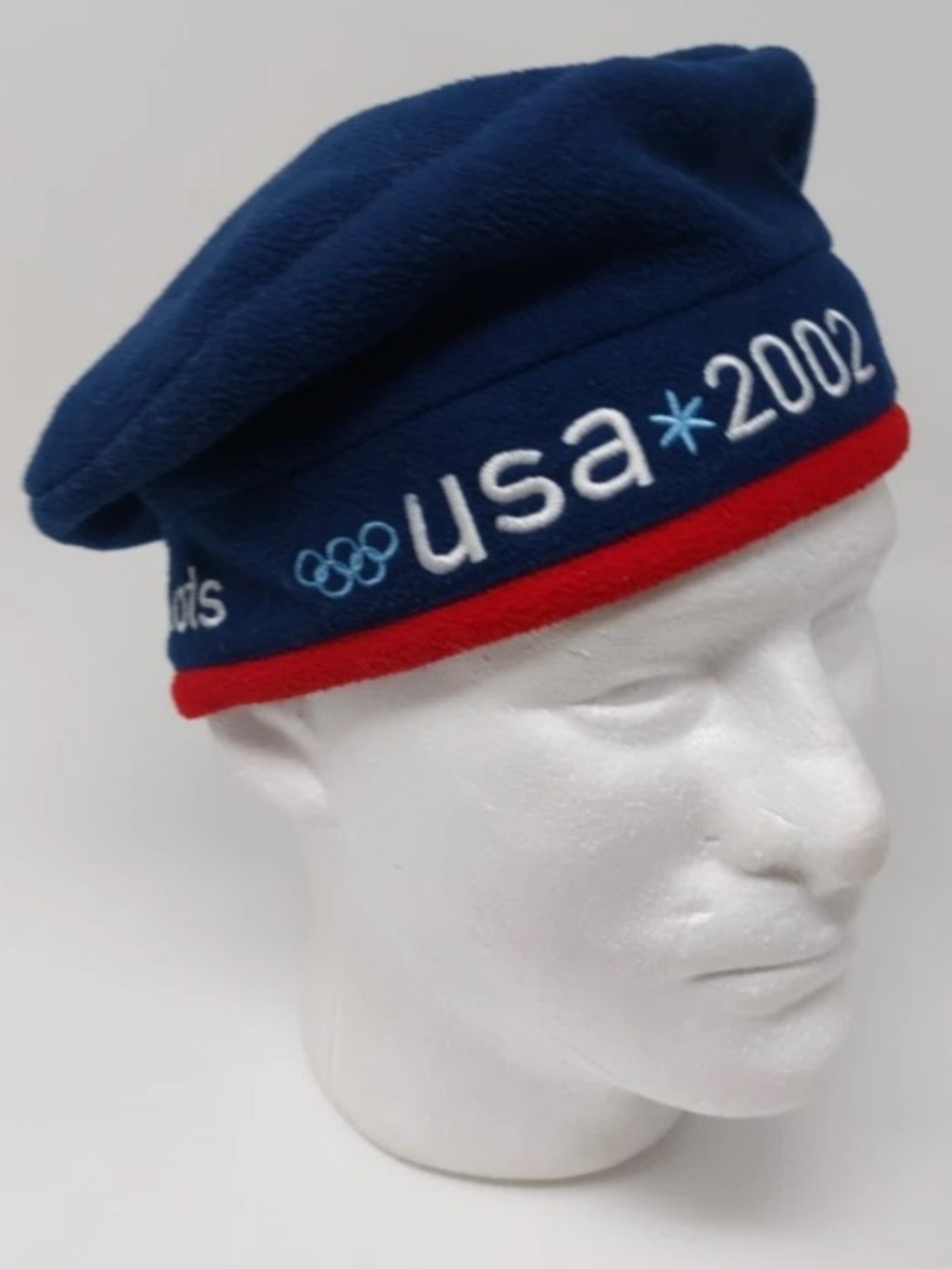 VTG 2002 US Winter Olympics Team Roots Navy Fleece Beanie Beret Hat Cap